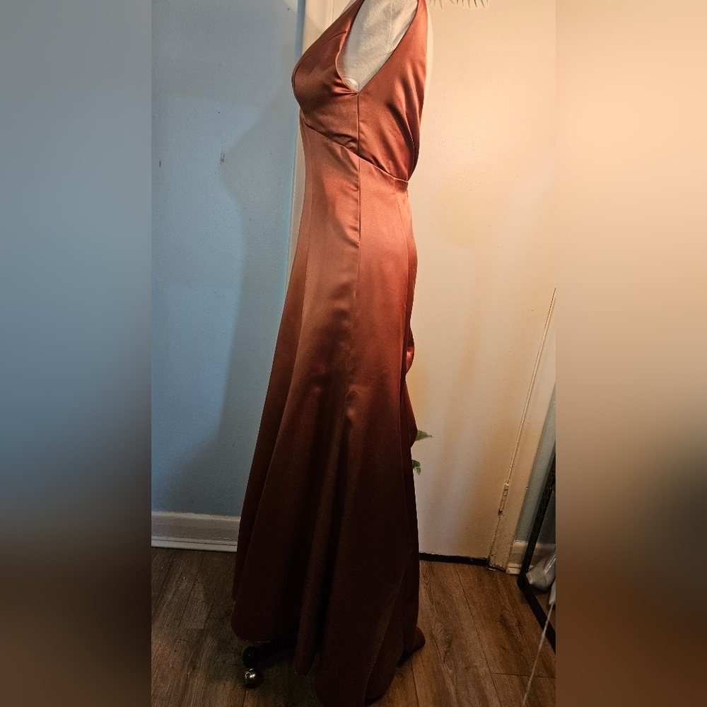 Source Unknown Rust Satin Maxi Dress. Size 10, Ruching In The Back - Picture 8 of 9